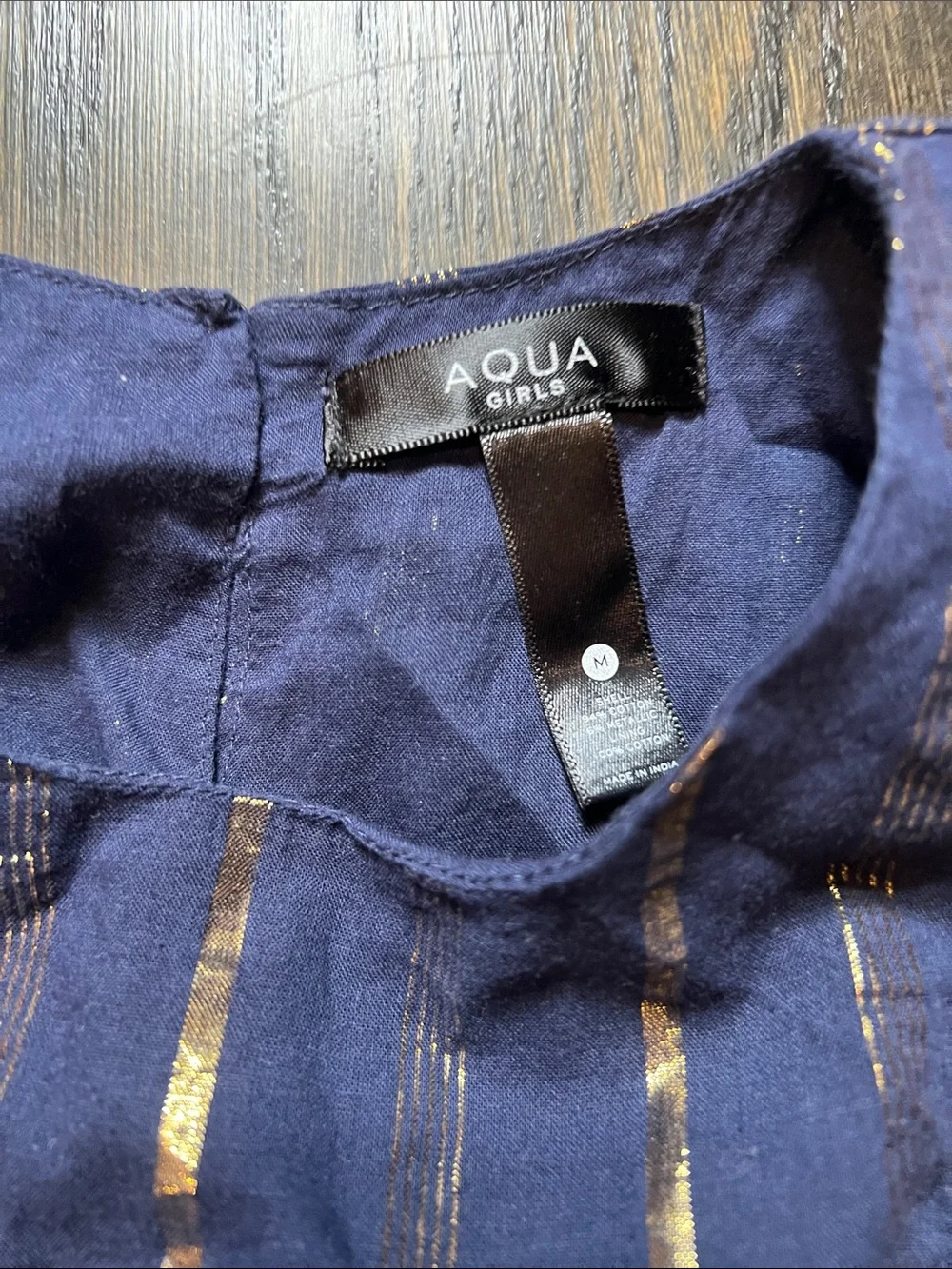 Aqua Girls Navy Blue and Gold Metallic Stripe Dress | M